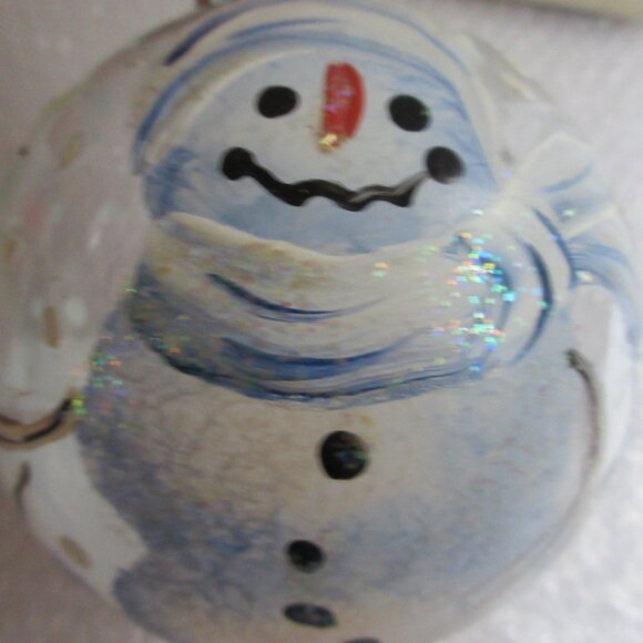 Jumbo G & B Hand Painted Snowman Clear Glass Christmas Ornament Ball 4" - Picture 11 of 12